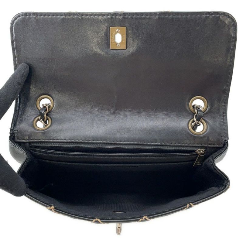 シャネル チェーンショルダーバッグ マトラッセ ココマーク ワイルドステッチ ダブルチェーン ラムスキン CHANEL 黒