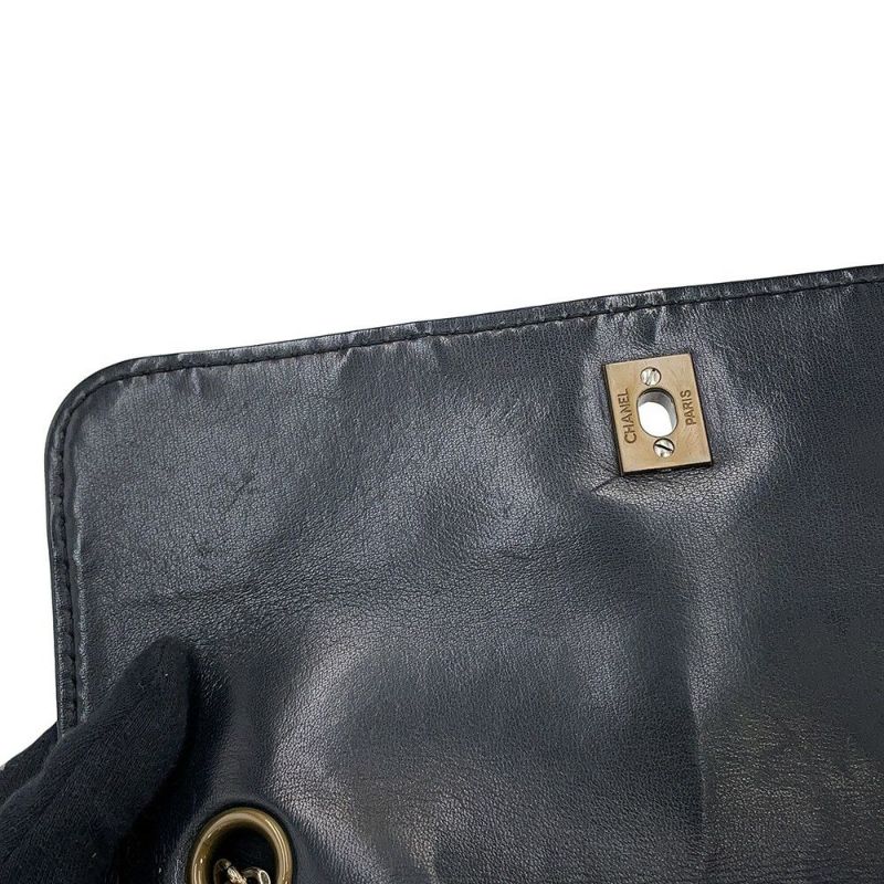 シャネル チェーンショルダーバッグ マトラッセ ココマーク ワイルドステッチ ダブルチェーン ラムスキン CHANEL 黒