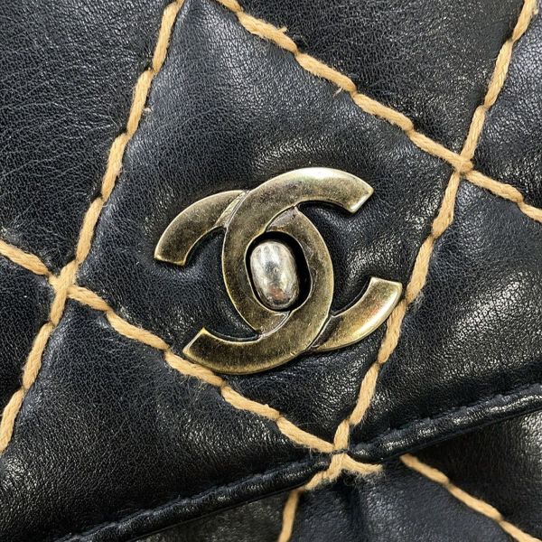 シャネル チェーンショルダーバッグ マトラッセ ココマーク ワイルドステッチ ダブルチェーン ラムスキン CHANEL 黒
