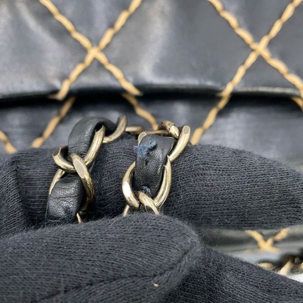シャネル チェーンショルダーバッグ マトラッセ ココマーク ワイルドステッチ ダブルチェーン ラムスキン CHANEL 黒