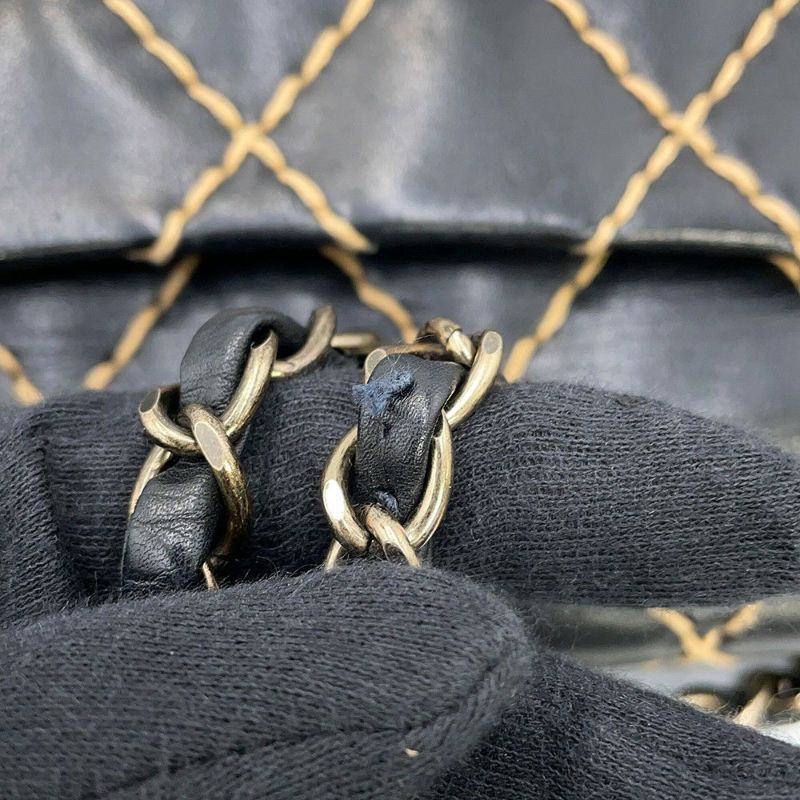 シャネル チェーンショルダーバッグ マトラッセ ココマーク ワイルドステッチ ダブルチェーン ラムスキン CHANEL 黒