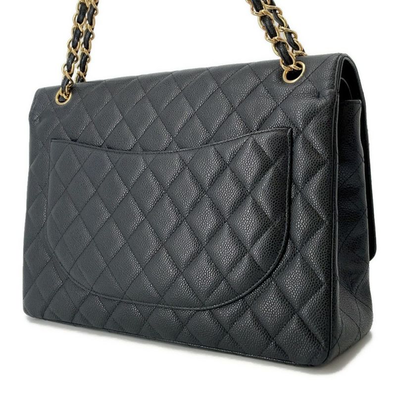 シャネル チェーンショルダーバッグ マトラッセ34 ココマーク マキシ ダブルフラップ Wチェーン A58601 デカマト 黒