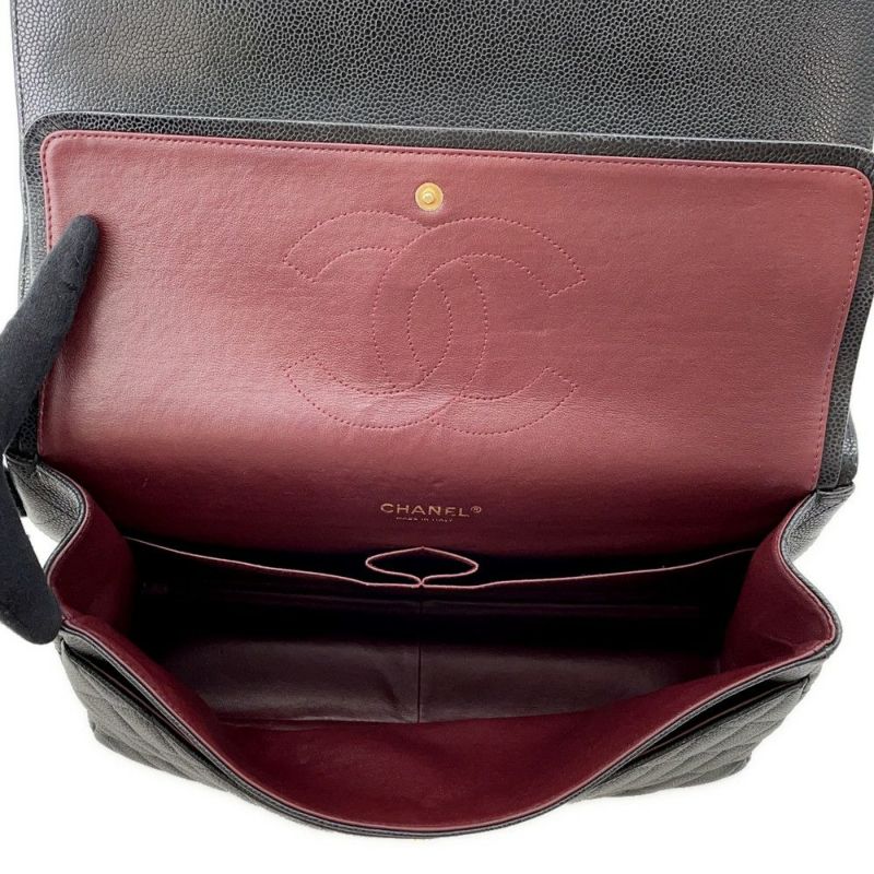 シャネル チェーンショルダーバッグ マトラッセ34 ココマーク マキシ ダブルフラップ Wチェーン A58601 デカマト 黒