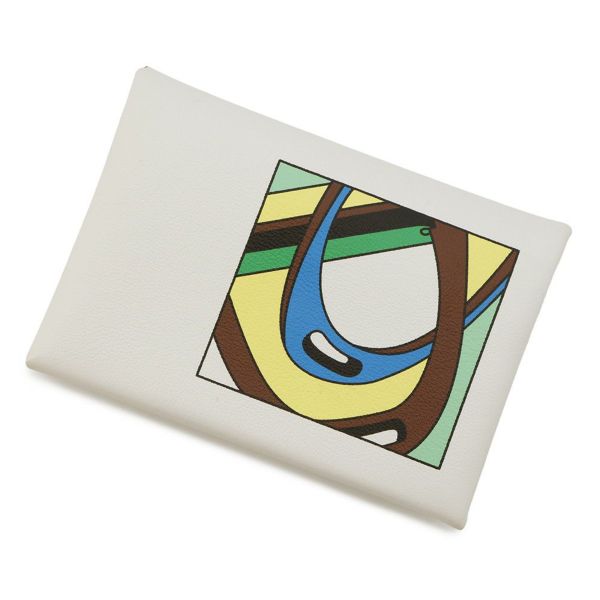 エルメス コインケース カルヴィ デュオ Selle en Desordres ナタ/マルチカラー/シルバー金具 スイフト B刻印 財布 白