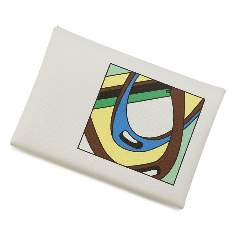 エルメス コインケース カルヴィ デュオ Selle en Desordres ナタ/マルチカラー/シルバー金具 スイフト B刻印 財布 白