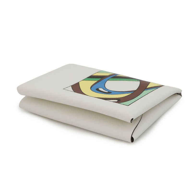 エルメス コインケース カルヴィ デュオ Selle en Desordres ナタ/マルチカラー/シルバー金具 スイフト B刻印 財布 白