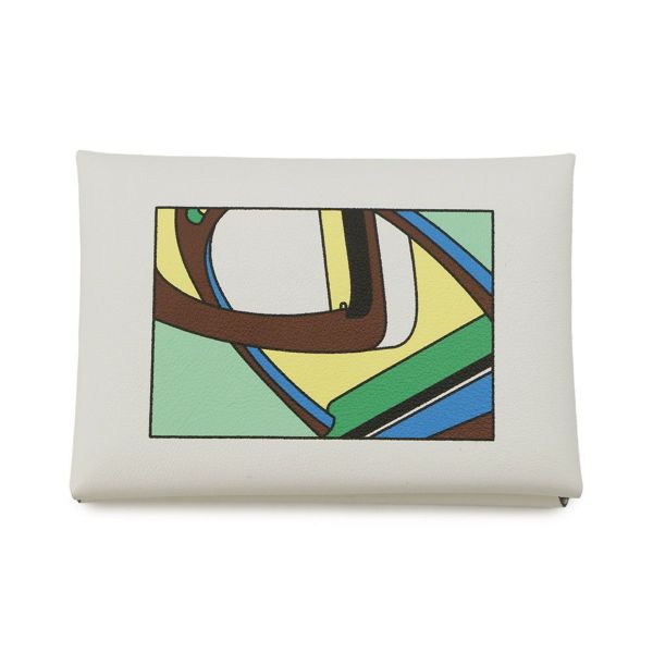 エルメス コインケース カルヴィ デュオ Selle en Desordres ナタ/マルチカラー/シルバー金具 スイフト B刻印 財布 白