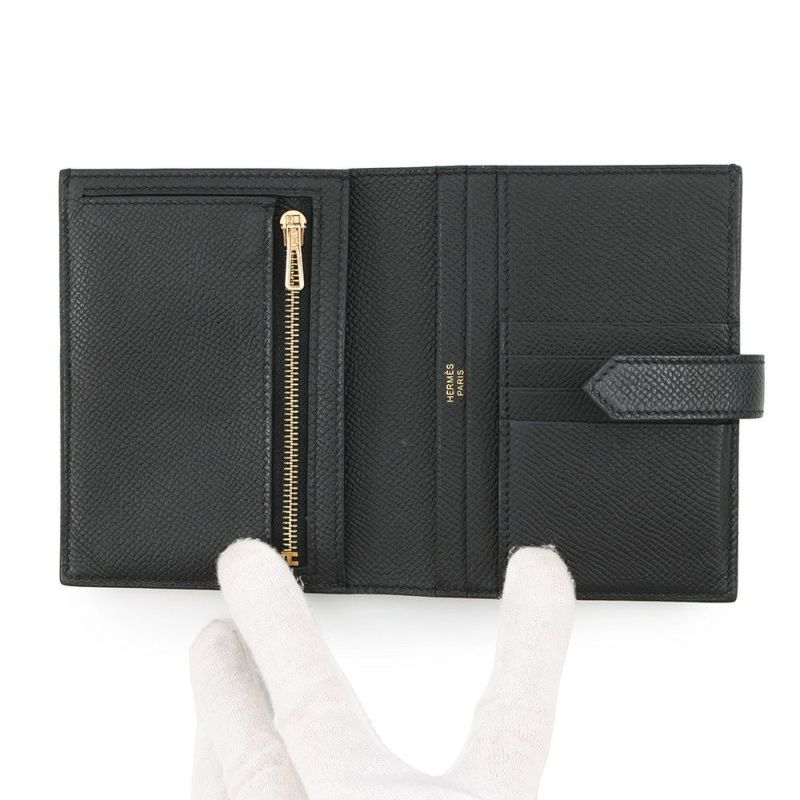 エルメス 二つ折り財布 ベアンコンパクト ブラック/ゴールド金具 エプソン W刻印 HERMES 財布 黒