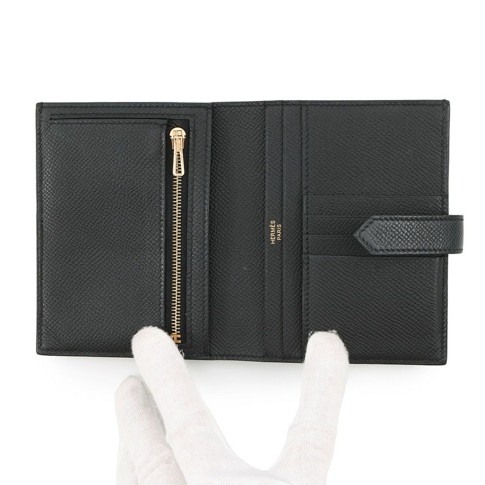 エルメス 二つ折り財布 ベアンコンパクト ブラック/ゴールド金具 エプソン W刻印 HERMES 財布 黒