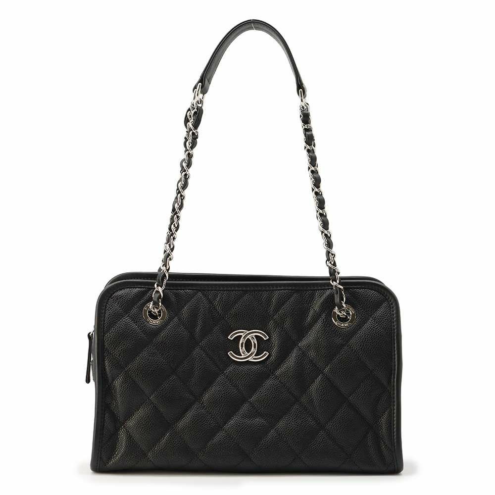 シャネル チェーンショルダーバッグ マトラッセ ココマーク フレンチリビエラ キャビアスキン CHANEL 黒
