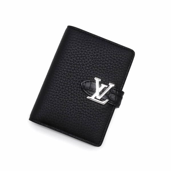 ルイヴィトン 二つ折り財布 トリヨンレザー/アリゲーター LV ヴェルティカル ウォレット コンパクト 財布 黒 ブラック