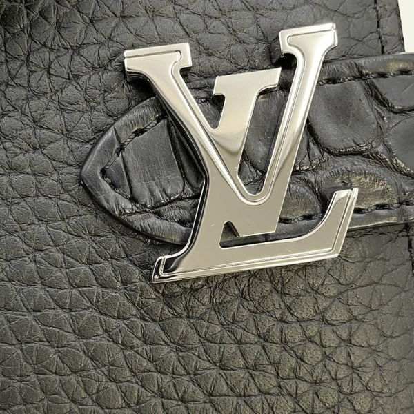 ルイヴィトン 二つ折り財布 トリヨンレザー/アリゲーター LV ヴェルティカル ウォレット コンパクト 財布 黒 ブラック