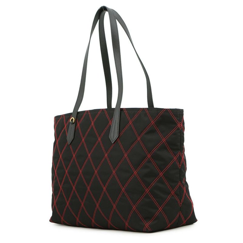 プラダ トートバッグ ロゴ キルティング ナイロン サフィアーノレザー 1BG085 PRADA 黒