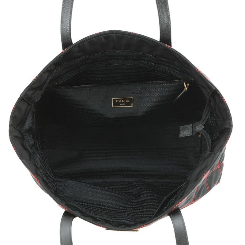 プラダ トートバッグ ロゴ キルティング ナイロン サフィアーノレザー 1BG085 PRADA 黒