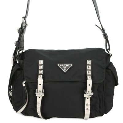 ✨PRADA✨　プラダ　ワンショルダーバッグ　ナイロン　レザー　チェーン　黒 プラダ チェーンショルダーバッグ ロゴ レザー 1BD219 PRADA バッグ 黒