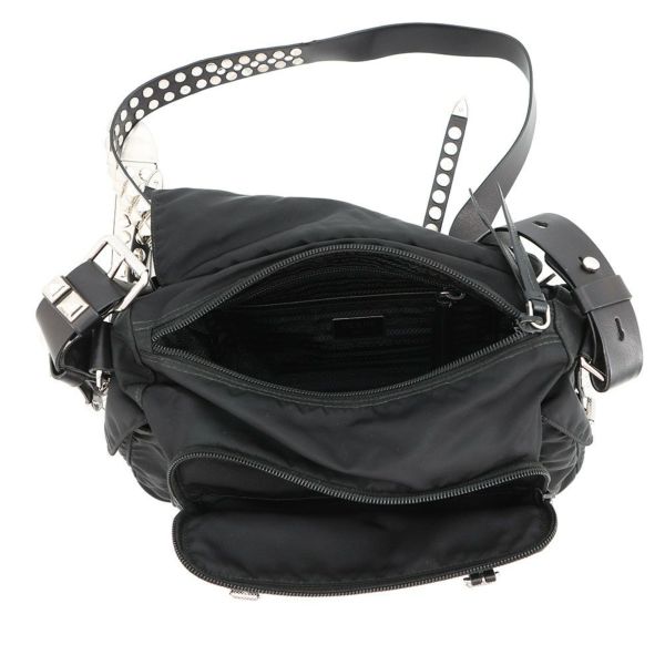 プラダ ショルダーバッグ スタッズ ナイロン レザー 1BD118 PRADA 斜め掛け 黒