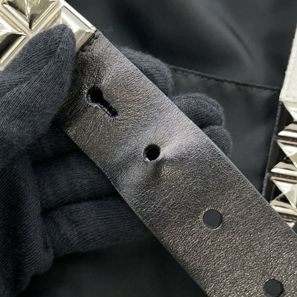 プラダ ショルダーバッグ スタッズ ナイロン レザー 1BD118 PRADA 斜め掛け 黒