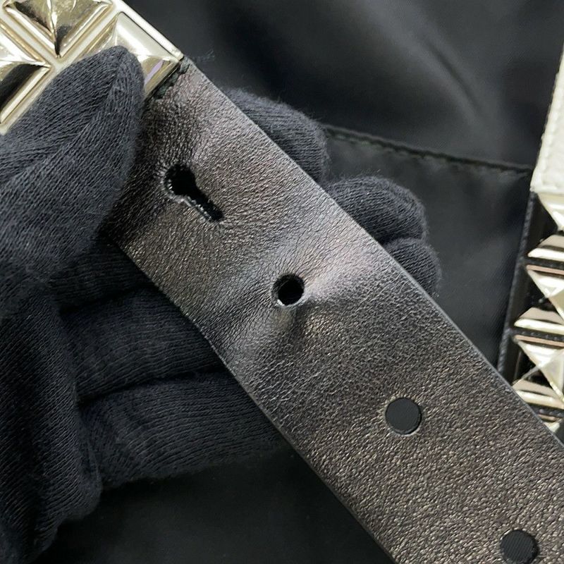 プラダ ショルダーバッグ スタッズ ナイロン レザー 1BD118 PRADA 斜め掛け 黒