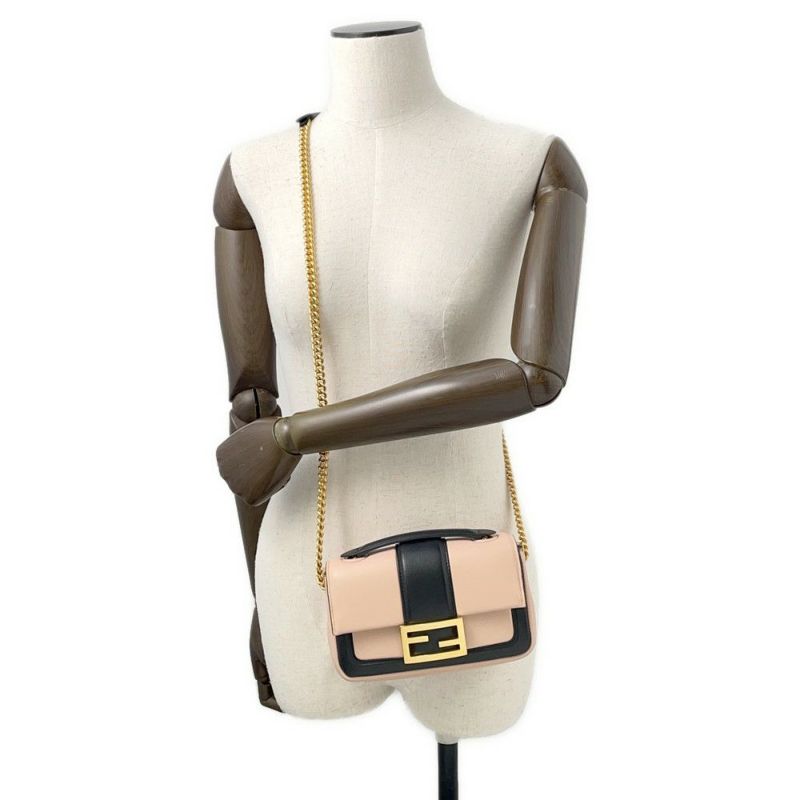 フェンディ チェーンショルダーバッグ ミニバゲット レザー 8BR793 FENDI バイカラー 2way