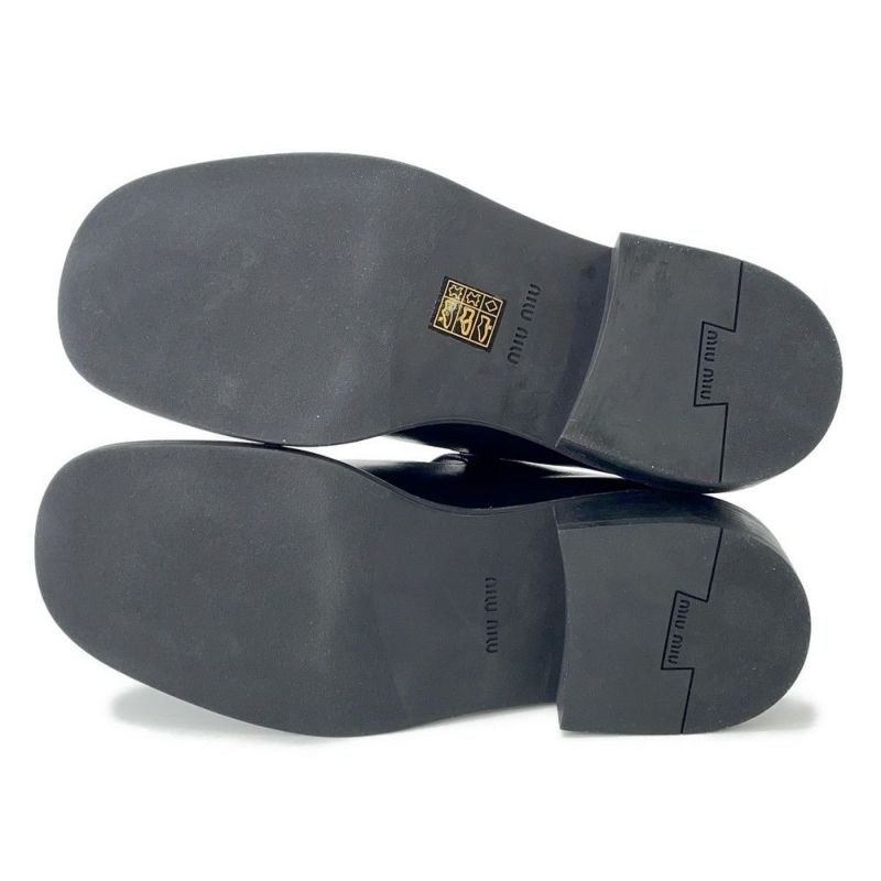 ミュウミュウ ローファー Tバー レザー レディースサイズ37 1/2 5E318E MIUMIU 靴 黒