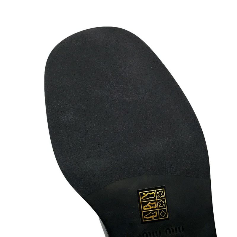 ミュウミュウ ローファー Tバー レザー レディースサイズ37 1/2 5E318E MIUMIU 靴 黒