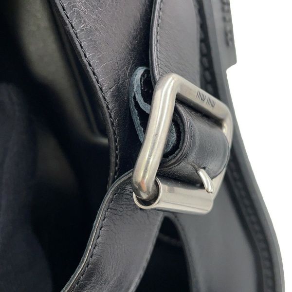 ミュウミュウ ローファー Tバー レザー レディースサイズ37 1/2 5E318E MIUMIU 靴 黒