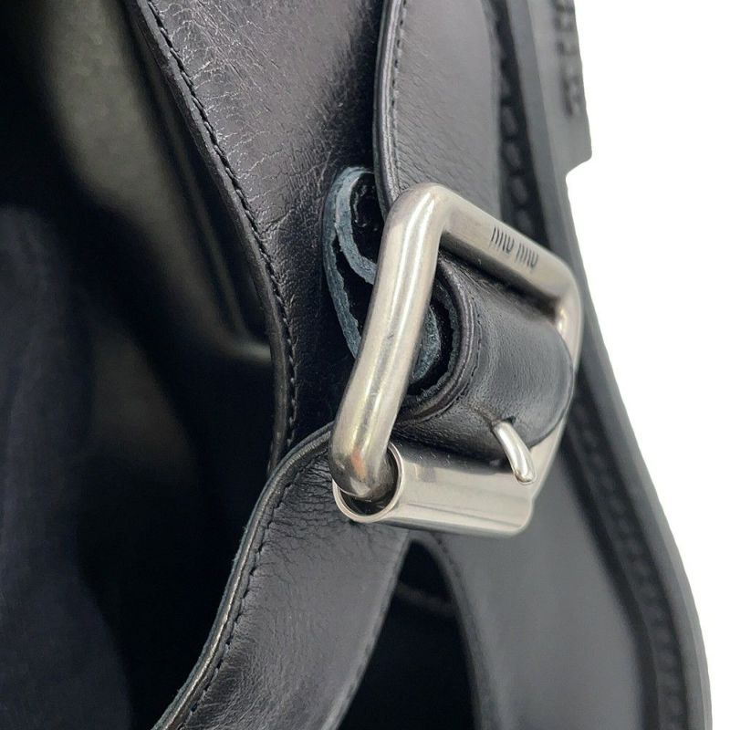 ミュウミュウ ローファー Tバー レザー レディースサイズ37 1/2 5E318E MIUMIU 靴 黒