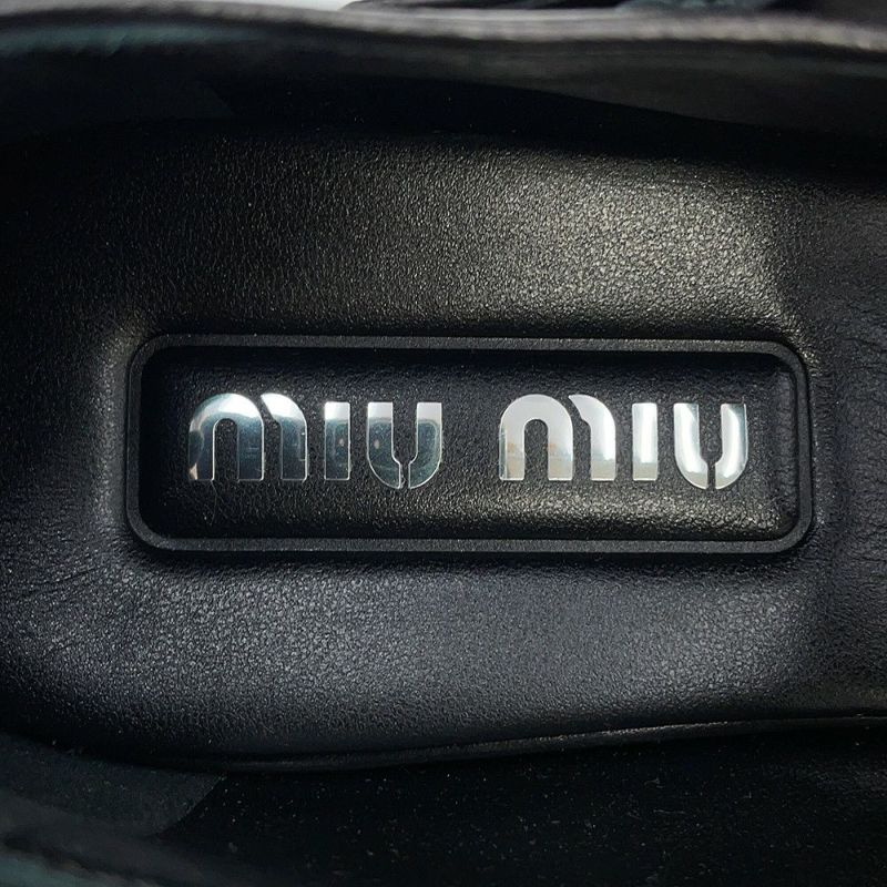 ミュウミュウ ローファー Tバー レザー レディースサイズ37 1/2 5E318E MIUMIU 靴 黒