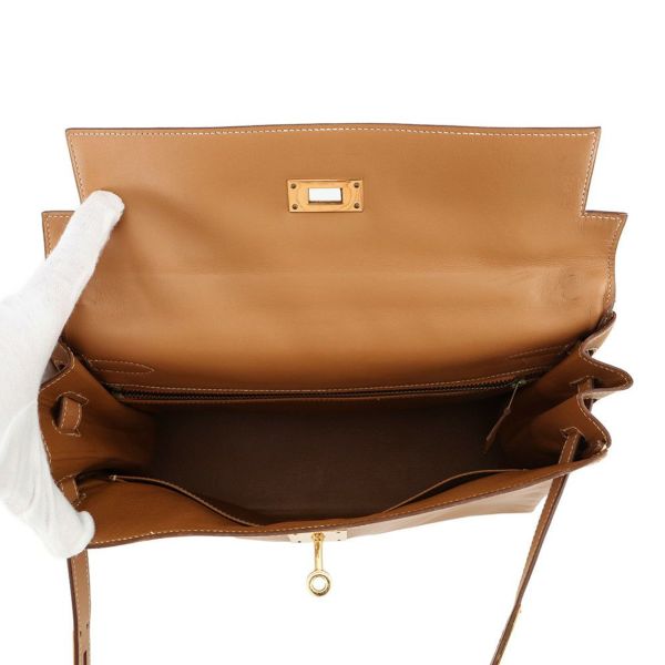 エルメス ハンドバッグ ケリー32 内縫い ナチュラル/ゴールド金具 ヴォーシャモニー 〇V刻印 2wayショルダー