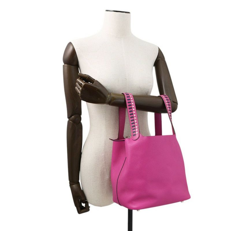 エルメス ピコタンロックMM トレサージュ・ドゥ・キュイール マグノリア/ブルーサフィール/クレ/シルバー金具 エプソン C刻印