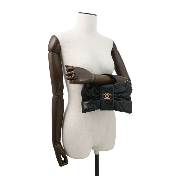 シャネル チェーンショルダーバッグ マトラッセ ココマーク ミニ ボウ バッグ シャイニーラムスキン AS5849 CHANEL 黒 2way