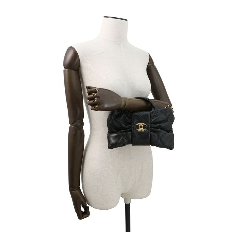 シャネル チェーンショルダーバッグ マトラッセ ココマーク ミニ ボウ バッグ シャイニーラムスキン AS5849 CHANEL 黒 2way