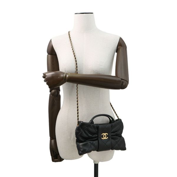 シャネル チェーンショルダーバッグ マトラッセ ココマーク ミニ ボウ バッグ シャイニーラムスキン AS5849 CHANEL 黒 2way