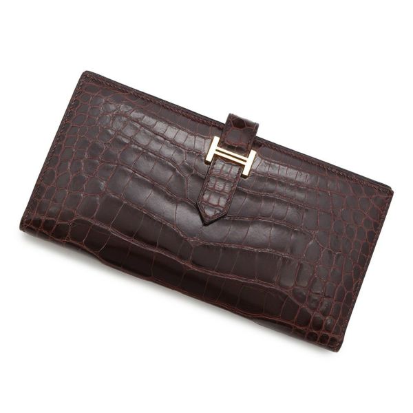 エルメス 長財布 ベアンスフレ マチ有り ブルゴーニュ/ゴールド金具 アリゲーターシャイン Z刻印 HERMES 財布