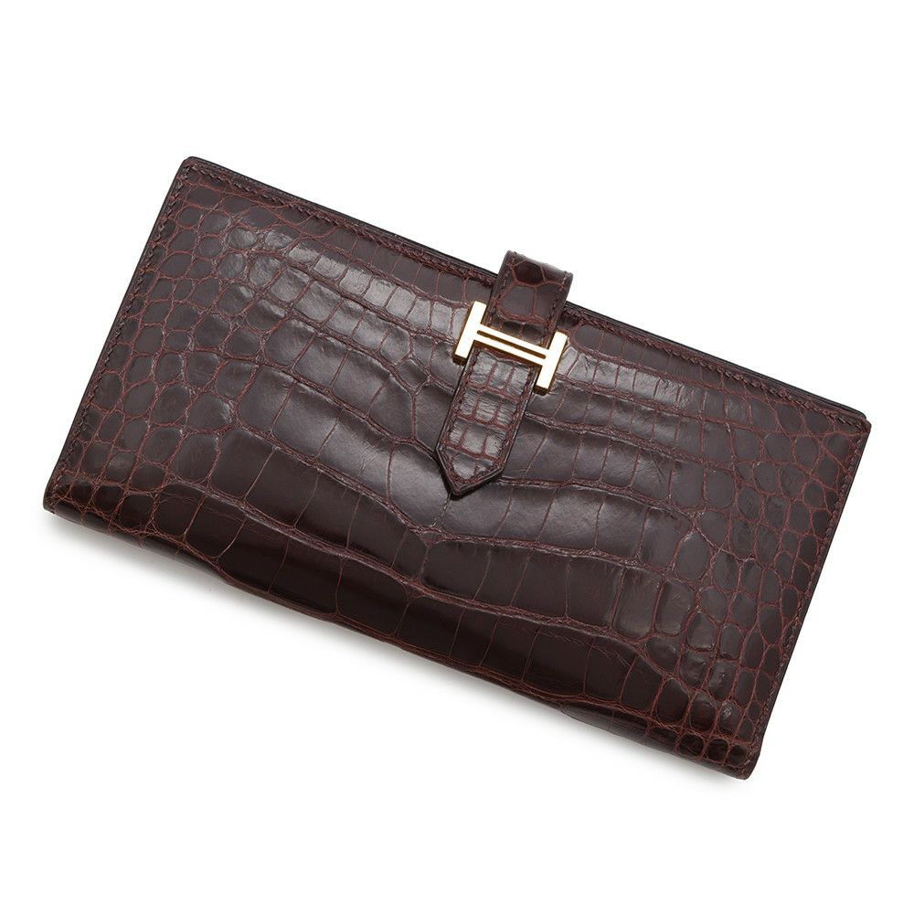 エルメス 長財布 ベアンスフレ マチ有り ブルゴーニュ/ゴールド金具 アリゲーターシャイン Z刻印 HERMES 財布