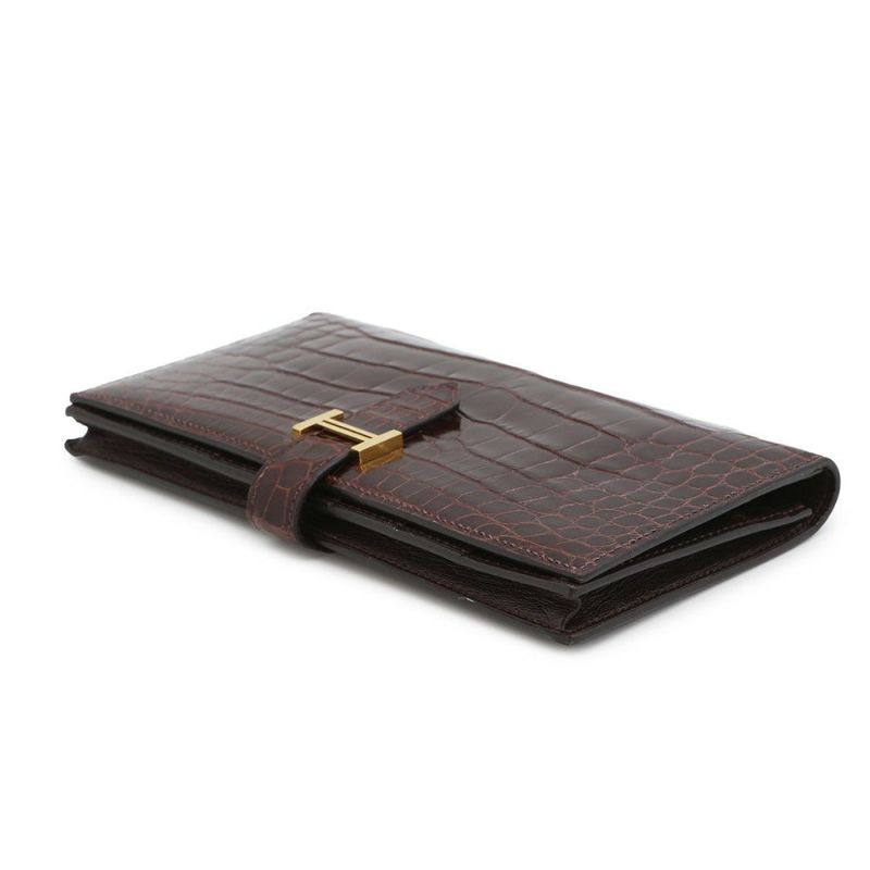 エルメス 長財布 ベアンスフレ マチ有り ブルゴーニュ/ゴールド金具 アリゲーターシャイン Z刻印 HERMES 財布
