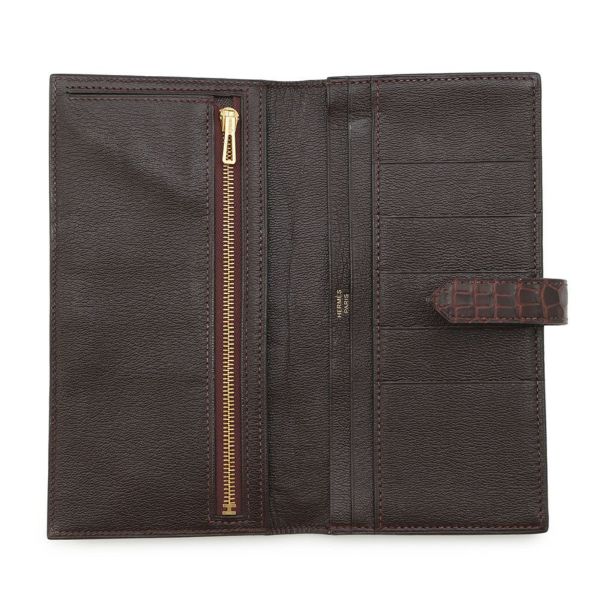 エルメス 長財布 ベアンスフレ マチ有り ブルゴーニュ/ゴールド金具 アリゲーターシャイン Z刻印 HERMES 財布