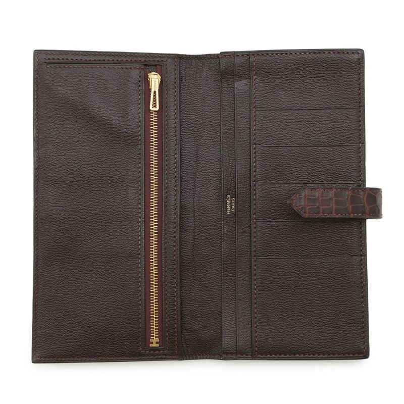 エルメス 長財布 ベアンスフレ マチ有り ブルゴーニュ/ゴールド金具 アリゲーターシャイン Z刻印 HERMES 財布
