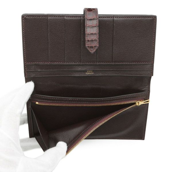 エルメス 長財布 ベアンスフレ マチ有り ブルゴーニュ/ゴールド金具 アリゲーターシャイン Z刻印 HERMES 財布