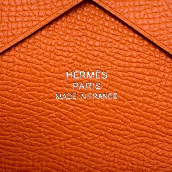 エルメス コインケース カルヴィ デュオ オレンジ/シルバー金具 ヴォーエプソン U刻印 HERMES 財布