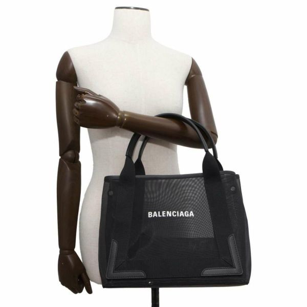 バレンシアガ トートバッグ ネイビーカバス S メッシュ ポーチ付 339933 BALENCIAGA スモールバッグ 黒