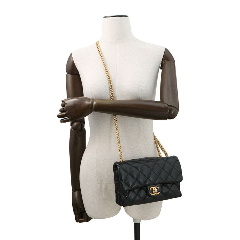 シャネル チェーンショルダーバッグ マトラッセ ココマーク ラムスキン AS3393 CHANEL 黒