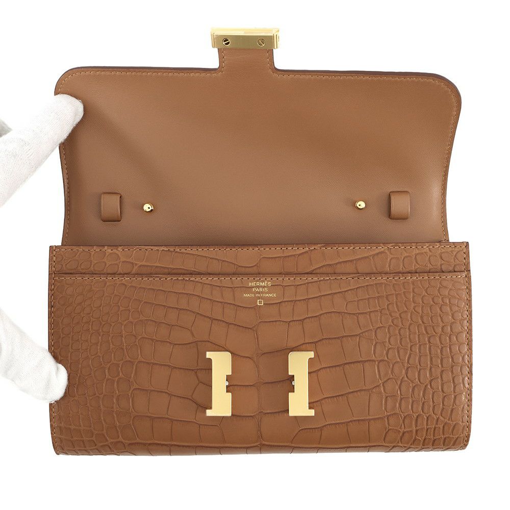 エルメス 長財布 コンスタンス トゥーゴー ロング ゴールド/ゴールド金具 アリゲーターマット W刻印