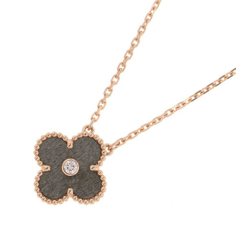 ヴァンクリ ネックレス ヴィンテージアルハンブラ シルバーオブシディアン ダイヤ 1P K18PG VCARP9T000 2023年ホリデー限定