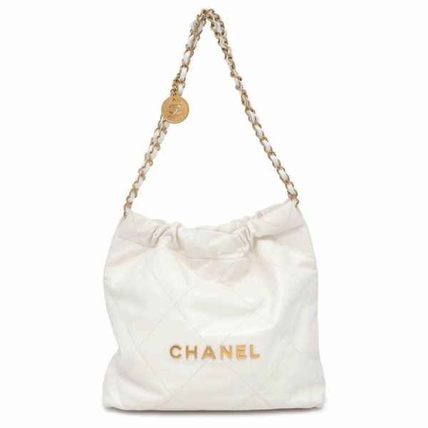 シャネル ハンドバッグ CHANEL 22 マトラッセ スモール シャイニーカーフ AS3260 CHANEL ポーチ付き 白