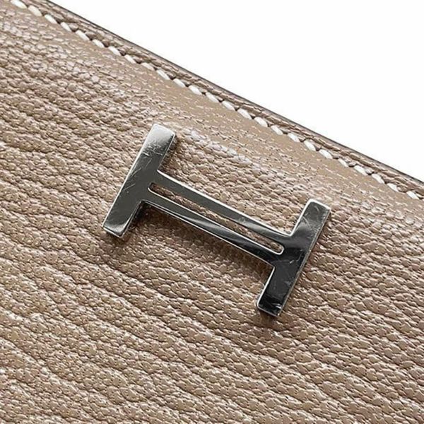 エルメス 三つ折り財布 ベアンコンビネ エトゥープ/シルバー金具 シェブルミゾル B刻印 HERMES 財布 シェーブル