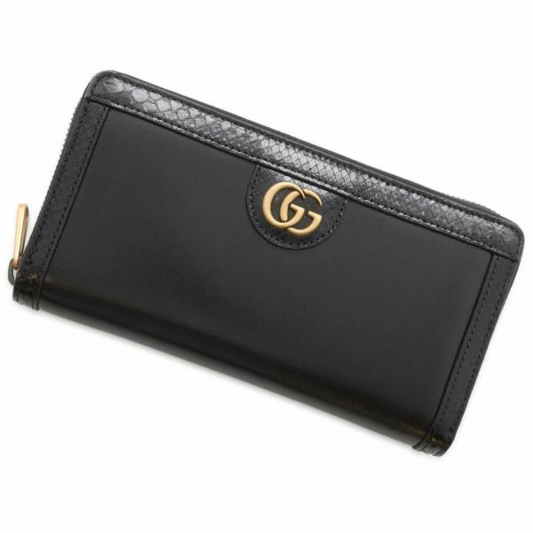 グッチ 長財布 GGマーモント ジップアラウンドウォレット カーフレザー パイソン 706844 GUCCI 財布 黒 日本限定