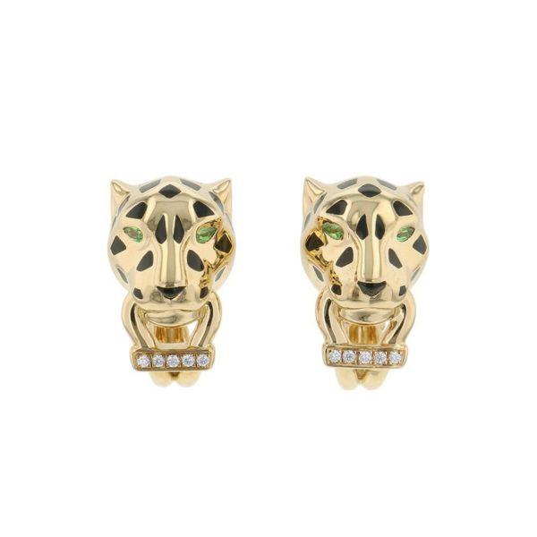 カルティエ ピアス パンテール ドゥ イヤリング ツァボライトガーネット/オニキス/ダイヤモンド 10P 計0.02ct K18YG CRB8044700