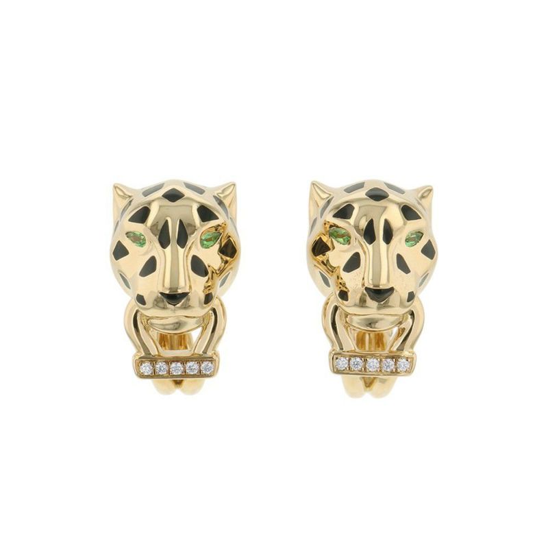 カルティエ ピアス パンテール ドゥ イヤリング ツァボライトガーネット/オニキス/ダイヤモンド 10P 計0.02ct K18YG CRB8044700
