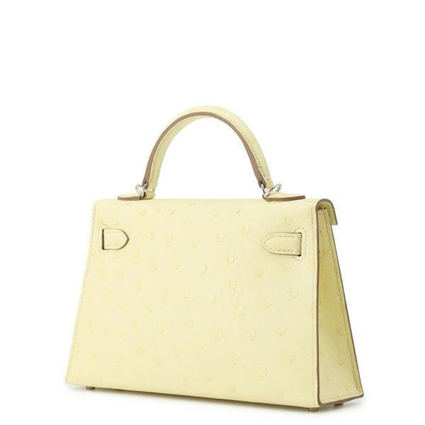 エルメス ハンドバッグ ミニケリー2 外縫い ジョーヌミルトン/シルバー金具 オーストリッチ K刻印 2wayショルダー